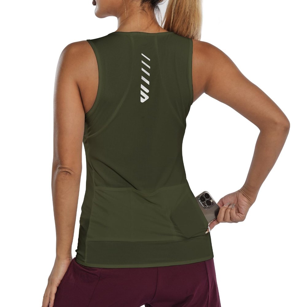 Wulibike Sleeveless Cycling Jersey Women Running Shirts Vest bike top Summer Biking tank With Pockets Olive-green XS