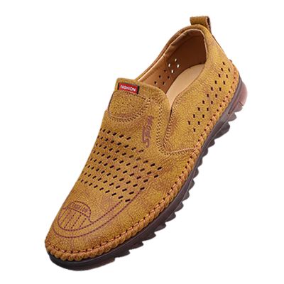 2023 New Foreign Trade Casual Men's Shoes Trend Cutout Blank Shoes Summer Breathable Mens Leather Shoes Casual Boot (Khaki, 9)