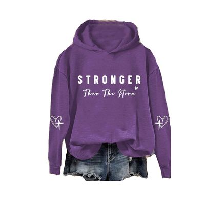MOGUI You Are Stronger Than The Storm Sweatshirt Stronger Than The Storm Crewneck Sweatshirt Funny Letter Print Plus Size Sweatshirt For Women Purple, Medium