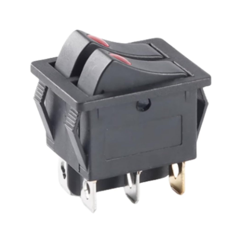 (5 pcs) Duplex Boat Switch KCD6 6-pin 2-Position Power Cocking Pushbutton Boat Switch 250/125V 16/20A Power Pushbutton Switch (Black Cat Eye)