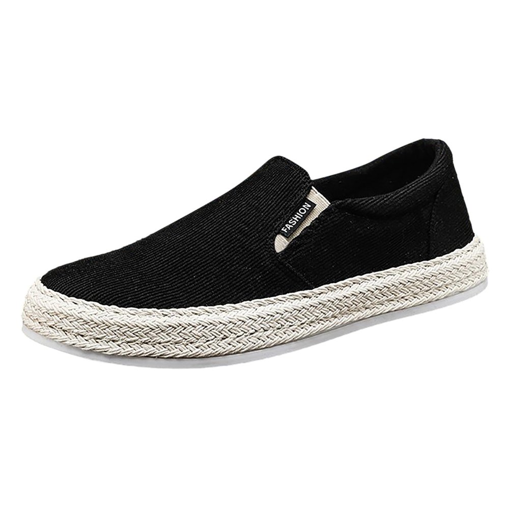 Canvas Men's Shoes Summer Thin Breathable Casual Flat Shoes No Laces Linen Casual Shoes Flat Shoes for Men Casual (Black, 7.5)
