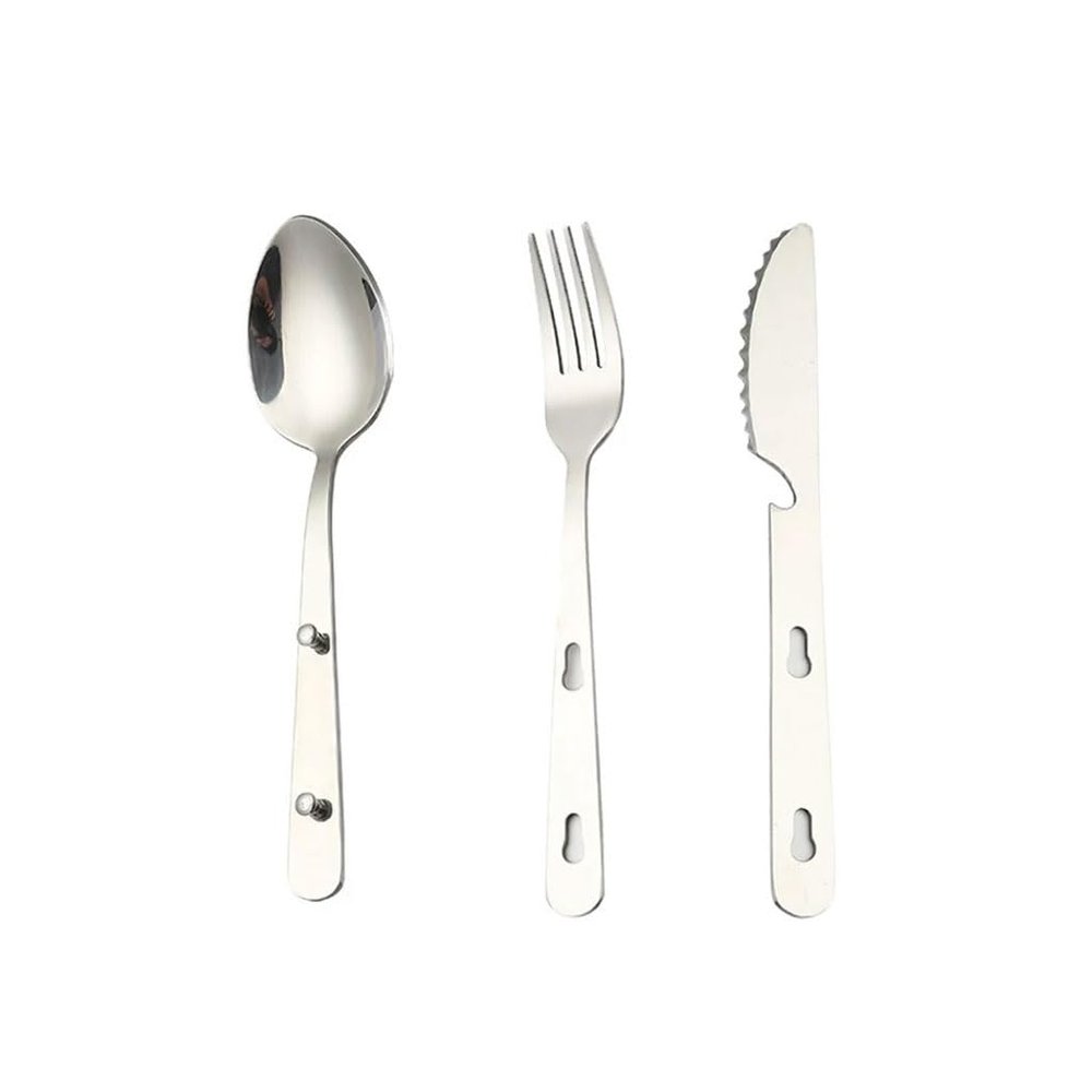 PEKJI 3pcs Portable Stainless Steel Cutlery Set Knife Fork Spoon Tableware Outdoor Camping Silverware Flatware Set Foldable