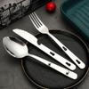 PEKJI 3pcs Portable Stainless Steel Cutlery Set Knife Fork Spoon Tableware Outdoor Camping Silverware Flatware Set Foldable view 3