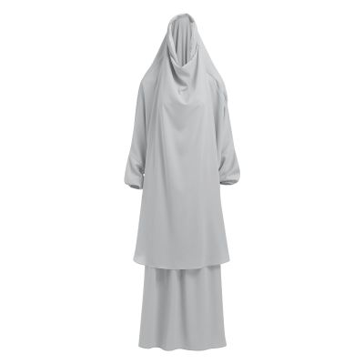 2 Piece Jilbab Set Ramadan Dress For Women Clothes For Women Abaya Dress For Women Khimar Islamic Long Sleeve Hijab Dress with Loose Skirts Full Cover Kaftan Prayer Eid Outfits Light Gray One Size