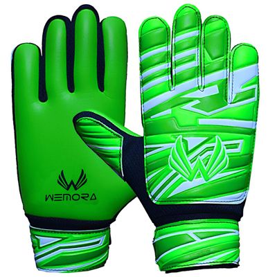 WEMORA Soccer Goalie Gloves for Kids Youth Junior Boys 4mm Anti Slip Strong Grips Palm Football Goalkeeper Gloves (Black/Green, Size 2 Suitable for 4 to 5 Year Old, Ambidextrous)