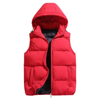 SWJGLITTR Men's Hooded Warm Thick Vest Quilted Sleeveless Windproof Outdoor Coats Winter Zip Up Padded Vest (X-Large,Red)