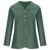 Womens Casual Long Sleev Shirts Loose Cotton Linen Crew Neck Pullover Tops Soft Lightweight Button Down Ladies T-Shirts Green view 3