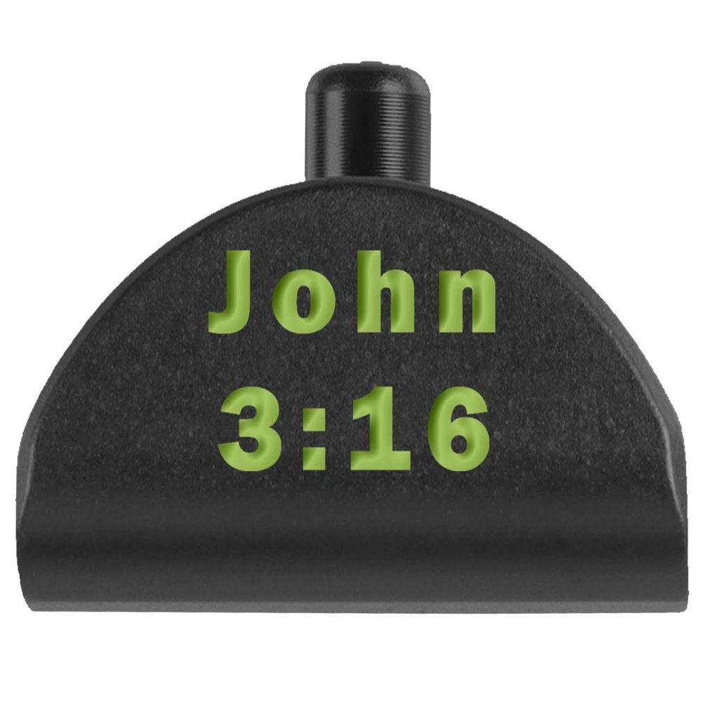 NDZ Performance Grip Frame Insert Plug for Glock Gen 4-5 Models 17 19 22 23 24 31 34 35  Black Aluminum with Green Laser Engraved Image  John 3:16