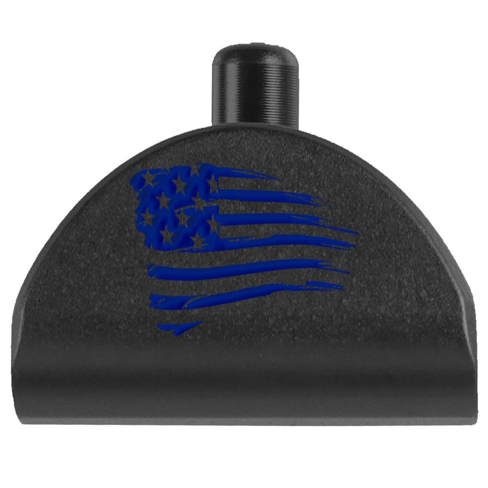 NDZ Performance Grip Frame Insert Plug for Glock Gen 4-5 Models 17 19 22 23 24 31 34 35  Black Aluminum with Blue Laser Engraved Image  US Flag Tattered