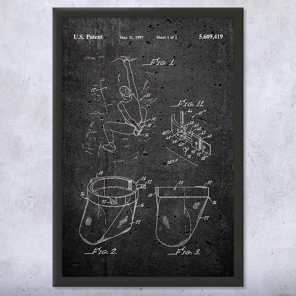 Rock Climbing Chalk Bag Patent Framed Print (13x19) Bouldering Gifts, Gym Decor, Climbing Gifts, Climbing Wall Art, Gifts For Men