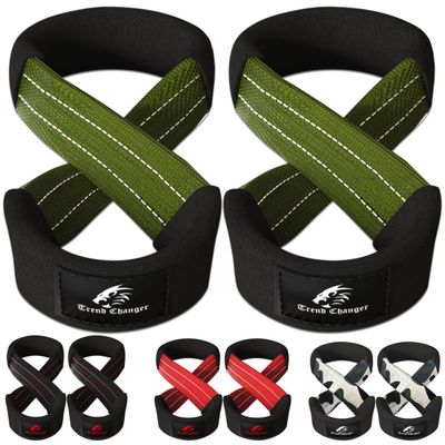 Trend Changer Figure 8 Lifting Strap Padded Deadlift Straps Heavy Duty Weight Lifting Straps Strongman Axle Bar Straps Weightlifting Wrist Wraps (Large (8.0'' & UP Wrist Circumference), Green White)