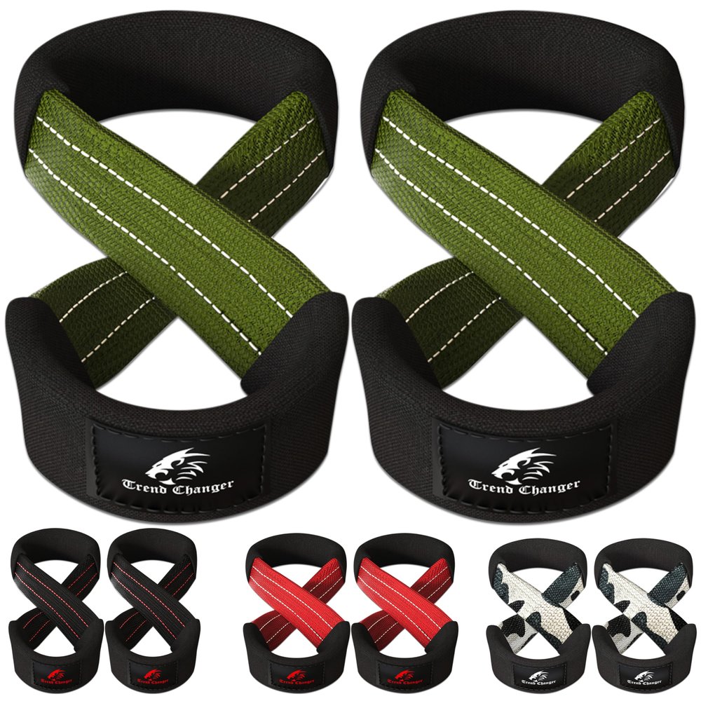 Trend Changer Figure 8 Lifting Strap Padded Deadlift Straps Heavy Duty Weight Lifting Straps Strongman Axle Bar Straps Weightlifting Wrist Wraps (Large (8.0'' & UP Wrist Circumference), Green White)