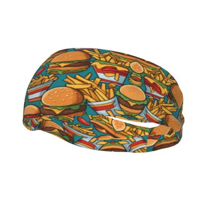AkosOL Cute Burger Fries Lightweight Sweat-Absorbent Headband,Soft Material,Easy to Wear,Fixed Hair,Say Goodbye to Sweat Trouble During Exercise,Sport Sweatband, Black