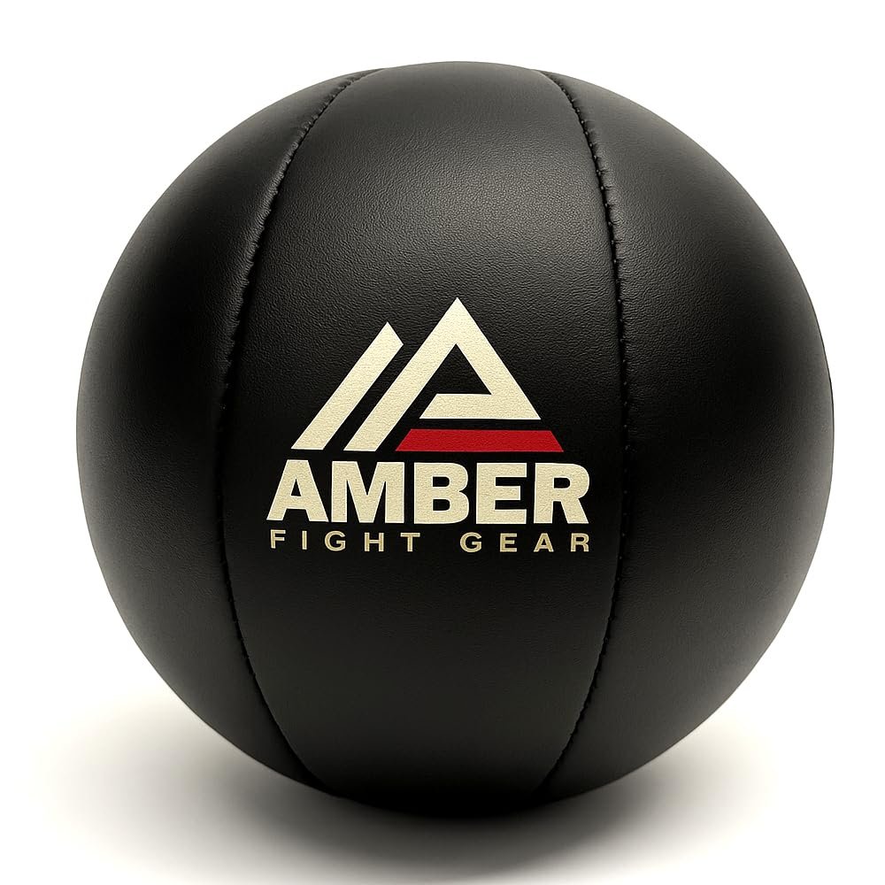 Amber Fight Gear Leather Medicine Ball for Strength & Conditioning, Plyometric & Core Training, Cardio Workouts for Muscle Building, Squats, Lunges, Partner Training, 15lb