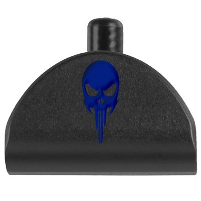 NDZ Performance Grip Frame Insert Plug for Glock Gen 4-5 Models 17 19 22 23 24 31 34 35  Black Aluminum with Blue Laser Engraved Image  NDZ Skull 1