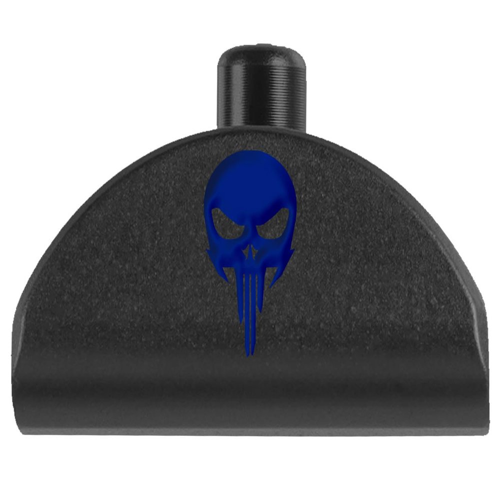 NDZ Performance Grip Frame Insert Plug for Glock Gen 4-5 Models 17 19 22 23 24 31 34 35  Black Aluminum with Blue Laser Engraved Image  NDZ Skull 1