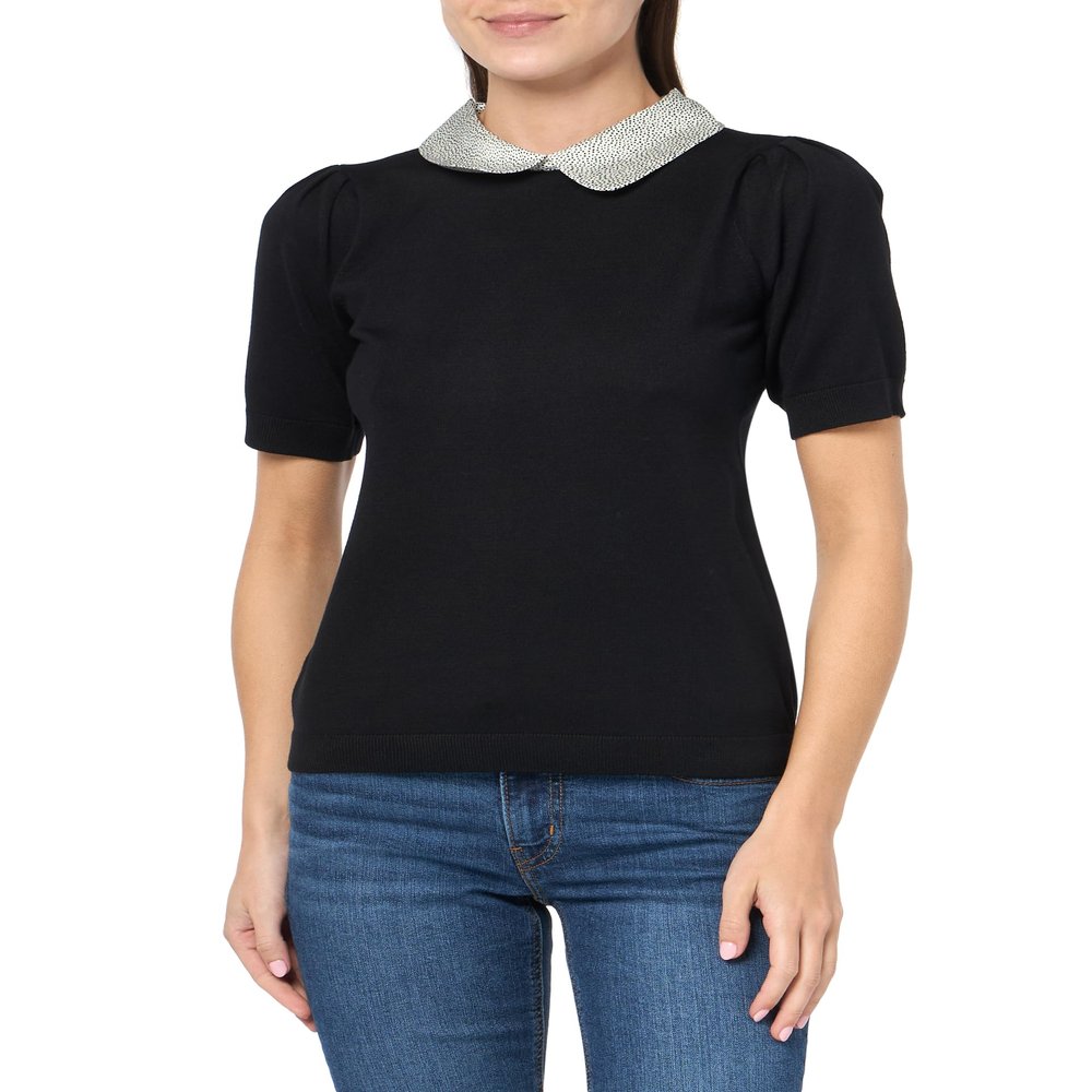 Adrianna Papell Hammered Satin Collar Twofer, Black W/Ivory/Black Micro Dot, XS
