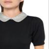 Adrianna Papell Hammered Satin Collar Twofer, Black W/Ivory/Black Micro Dot, XS view 3