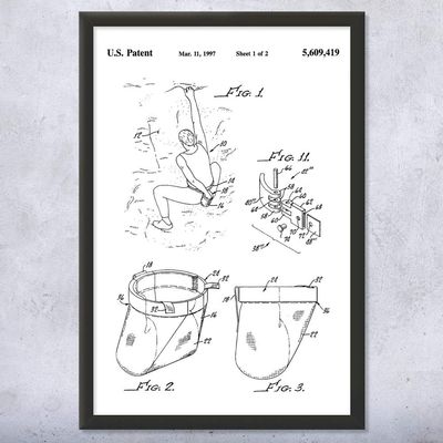 Rock Climbing Chalk Bag Patent Framed Print (13x19) Bouldering Gifts, Gym Decor, Climbing Gifts, Climbing Wall Art, Gifts For Men