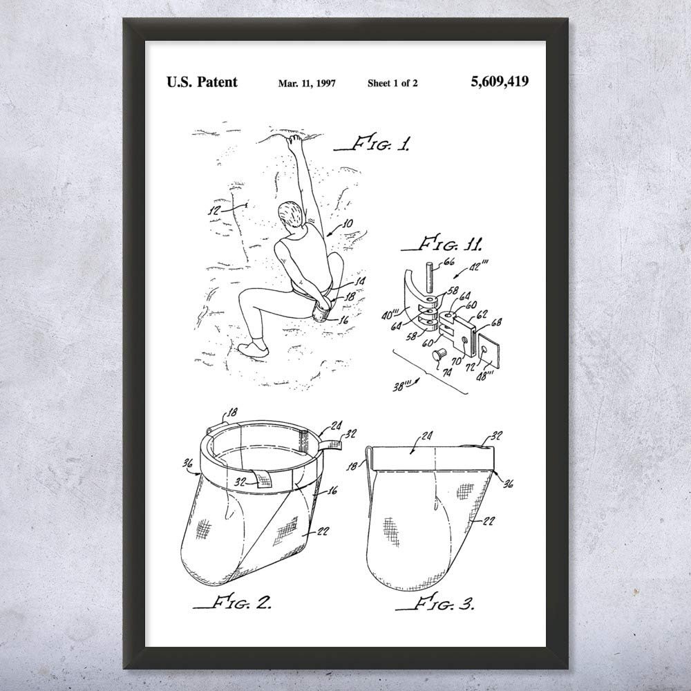 Rock Climbing Chalk Bag Patent Framed Print (13x19) Bouldering Gifts, Gym Decor, Climbing Gifts, Climbing Wall Art, Gifts For Men