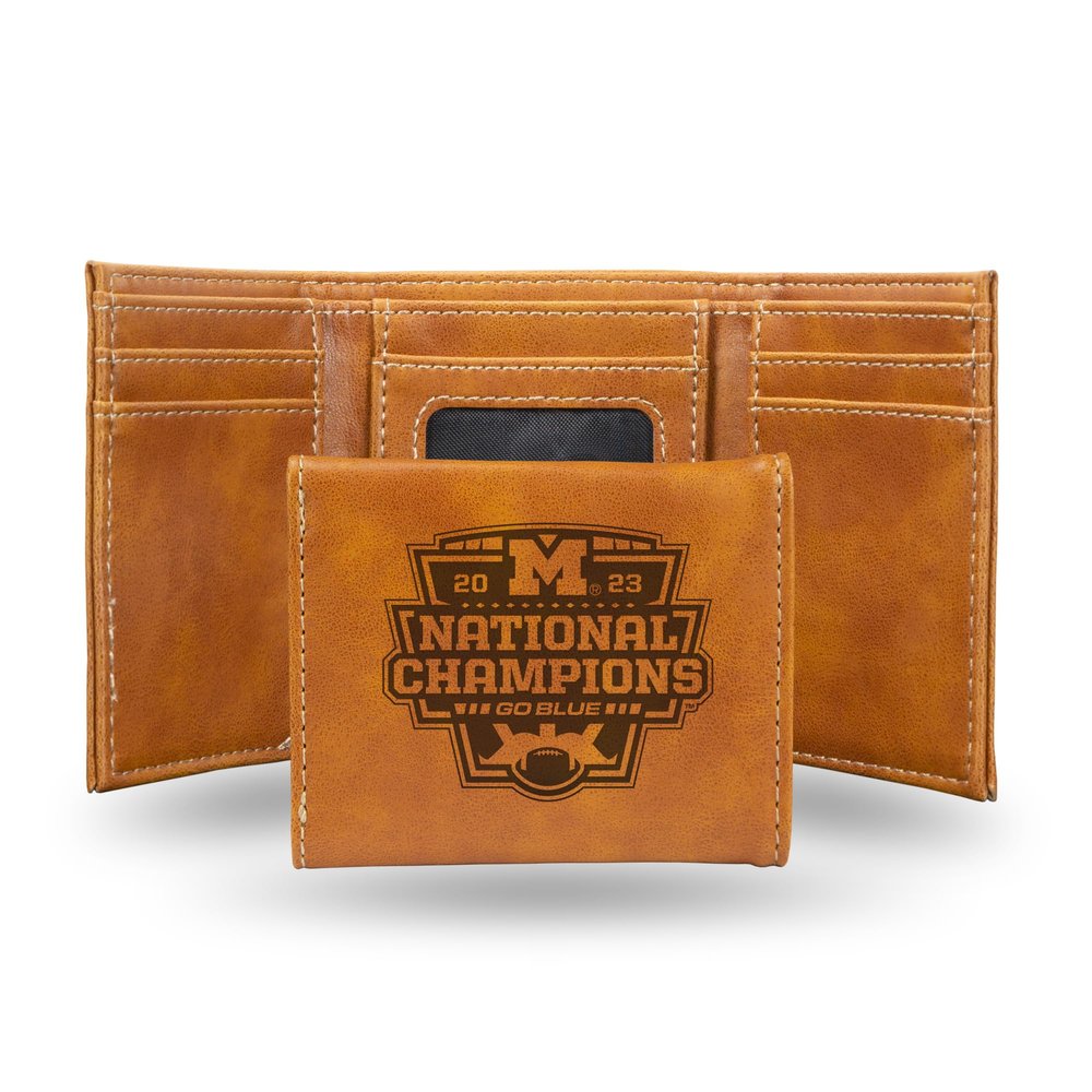 Rico Industries NCAA Michigan Wolverines 2024 CFP National Champions Laser Engraved Tri-Fold Wallet - Men's Accessory