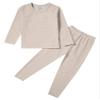 Aislor Kids Striped Thermal Underwear Set Boys Girls Long Winter Johns Base Layer Thermal Top with Leggings Set Beige 7-8 Years view 3