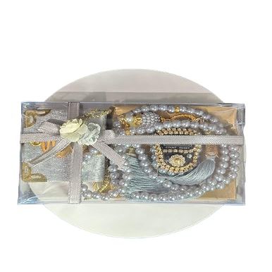 ISLAMIC HOLIDAY DECOR Mini Quran Book and Misbaha Gift Set | Tasbeeh Counter, Prayer Beads Acetate Box Gifts for Men, Women, Kids, Girls, Boys Allah Muslim Ramadan Prayer (Gray/Silver), Small
