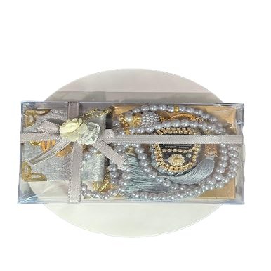 ISLAMIC HOLIDAY DECOR Mini Quran Book and Misbaha Gift Set | Tasbeeh Counter, Prayer Beads Acetate Box Gifts for Men, Women, Kids, Girls, Boys Allah Muslim Ramadan Prayer (Gray/Silver), Small