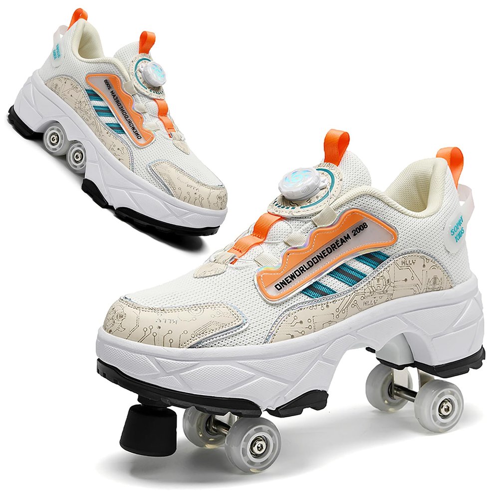 2 in 1 Retractable Roller Shoes with 4 Wheels, Deformation Roller Shoes Automatic Walking Shoes with Detachable Brake Roller Skate Indoor and Outdoor for Girls Boys