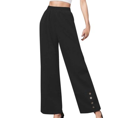 NATHGAM Womens Dressy Pants Summer Straight Leg Trousers Elastic High Waisted Pants Business Casual Work Office Pant Trousers Black