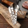 GANAZONO 3sets Stainless Steel Portable Utensil Kit Carabiner Camping Fork Spoon Cutter for Travel Hiking Picnic and Outdoor Use Easy to Clean and Lightweight view 2