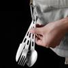 GANAZONO 3sets Stainless Steel Portable Utensil Kit Carabiner Camping Fork Spoon Cutter for Travel Hiking Picnic and Outdoor Use Easy to Clean and Lightweight view 4
