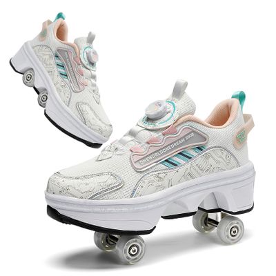 2 in 1 Roller Skate Shoes for Kids, Multifunctional 4-Wheel Rollerskate Shoes, Outdoor Sports Rolling Shoe with Invisible Wheels for Adult or Children