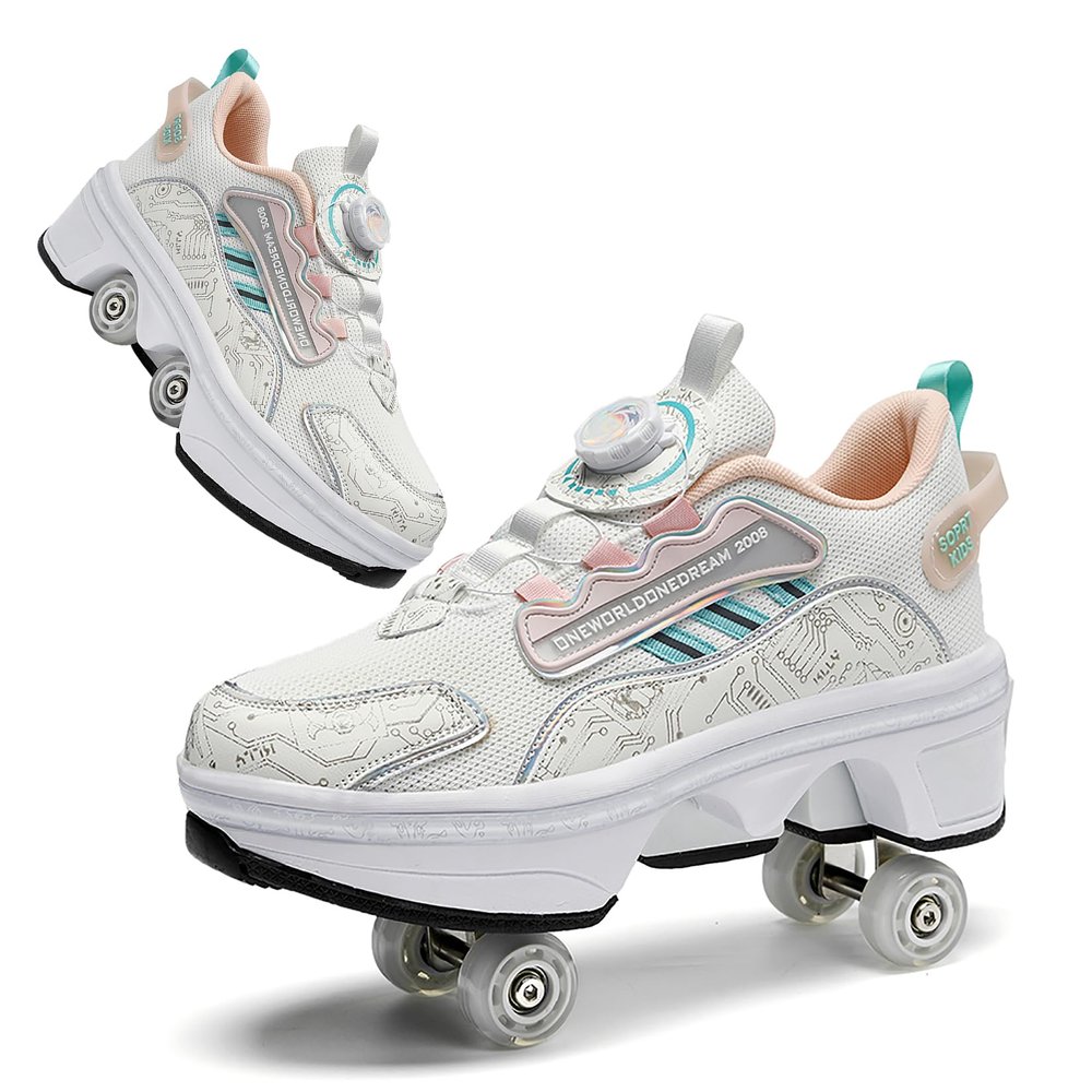 2 in 1 Roller Skate Shoes for Kids, Multifunctional 4-Wheel Rollerskate Shoes, Outdoor Sports Rolling Shoe with Invisible Wheels for Adult or Children