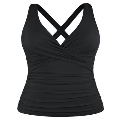 Hilor Women's Black Underwire Tankini Swimsuits Sexy Criss Cross Swim Top Push Up Bathing Suit Top Only 20