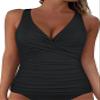 Hilor Women's Black Underwire Tankini Swimsuits Sexy Criss Cross Swim Top Push Up Bathing Suit Top Only 20 view 2