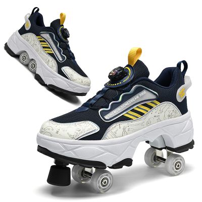 2 in 1 Deformation Roller Shoes, Roller Skate Shoes Outdoor with Detachable Brake Removable Pulley Skates Sneakers Skating Parkour with Wheels for Girls Boys