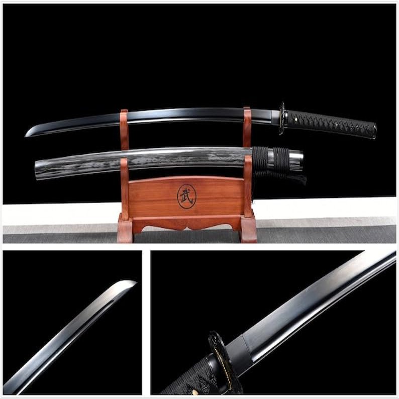 Zhmyyxgs Handmade Japanese Samurai Sword 1065 Steel Katana with Black Blade Real Metal Katana