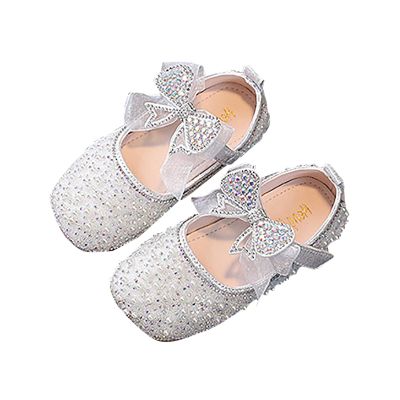 Girls Mary Jane Dress Shoes Princess Ballerina Pearl Rhinestones Shining Low Heels Party Wedding (Silver, 1.5 Big Kids)