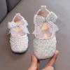 Girls Mary Jane Dress Shoes Princess Ballerina Pearl Rhinestones Shining Low Heels Party Wedding (Silver, 1.5 Big Kids) view 2