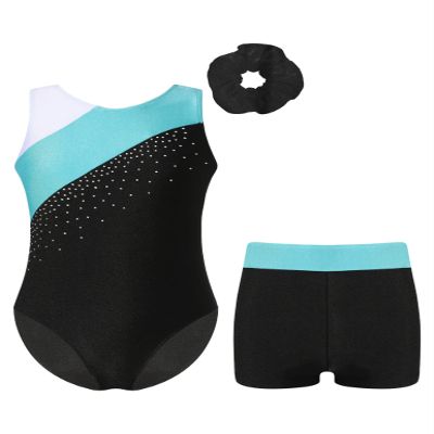 YOOJOO Gymnastics Leotards for Girls Sparkly Dance Unitards Biketards Shorts Bottoms with Hair Band Activewear for Girls B20BlueGreen 12 Years