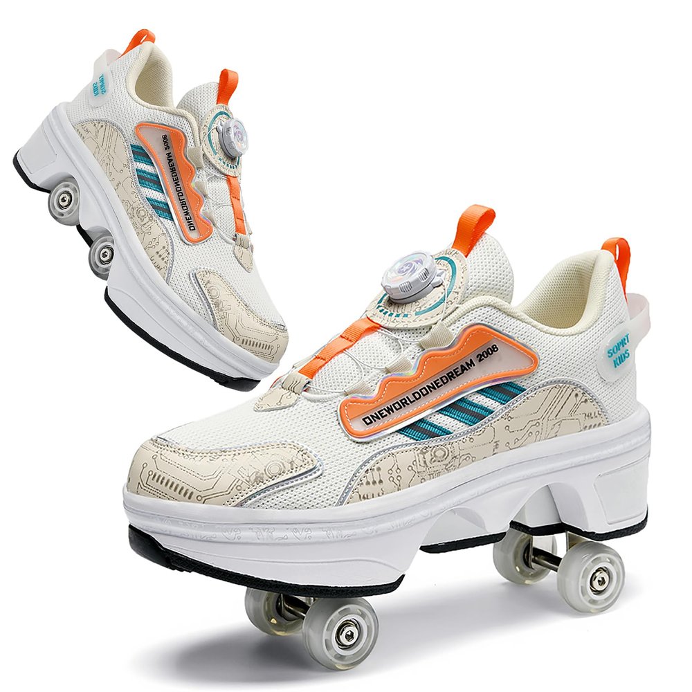 2-in-1 Roller Skate Shoes with Wheels for Boys and Girls, Deformation Skateboard Shoes with Invisible Wheels, Rolling Shoe with Retractable Wheels, Trainers, Sneakers, Children and Adults