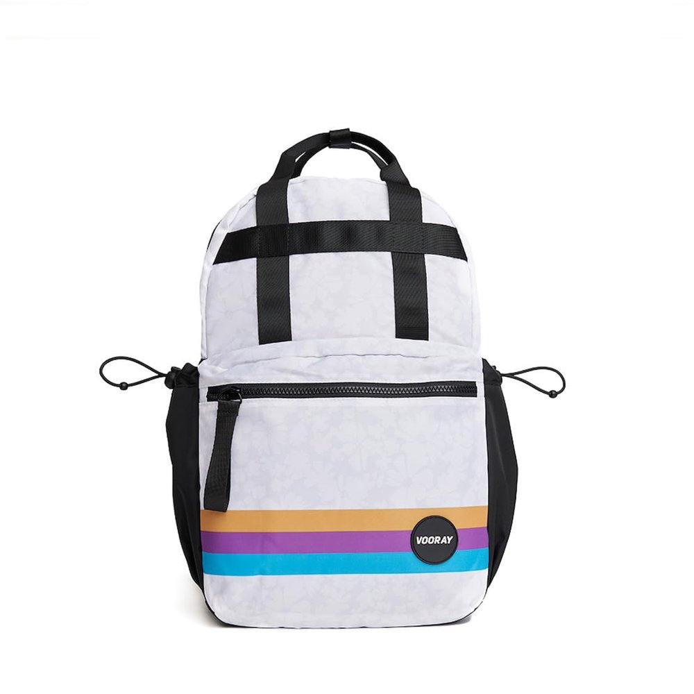 VOORAY 19L Katie Backpack, Large - Travel, Gym & Sports Backpack Wild Desert, White Floral Retro Stripe