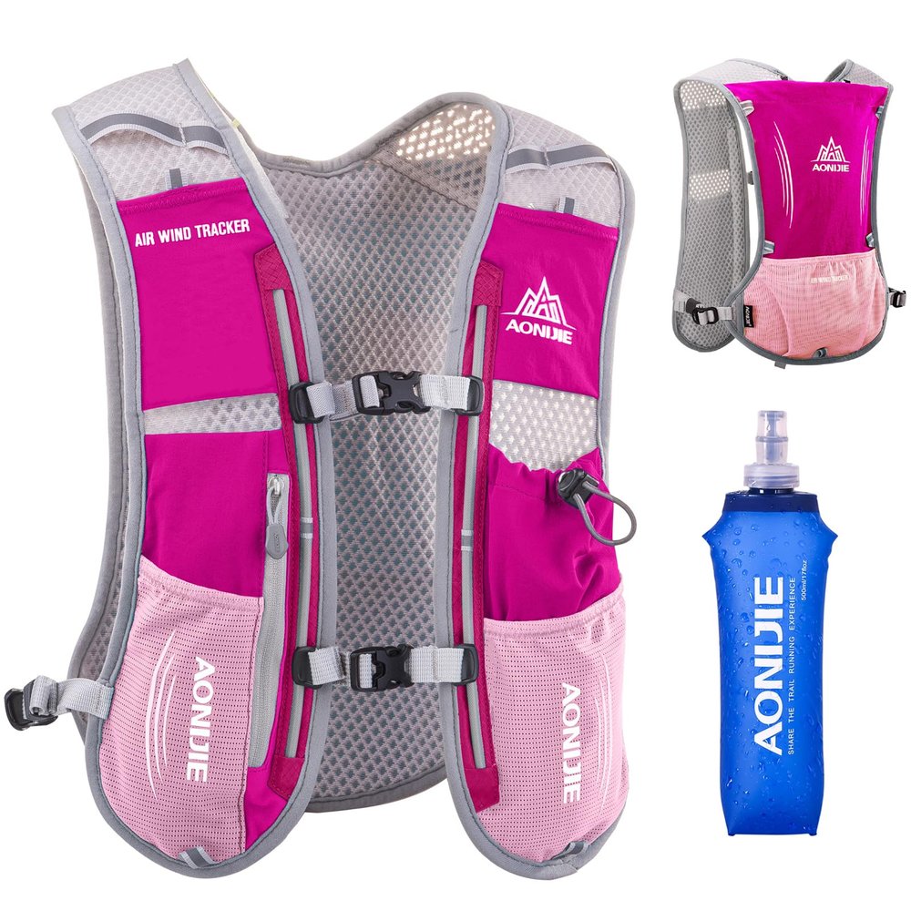 Azarxis Hydration Running Vest Backpack Pack 5L for Women and Men Jogging Trail Race Marathon Cycling Hiking (Rose Red with 500ml Soft Flask)