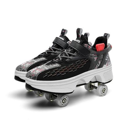 Double-Row Invisible Roller Skate Shoes, Unisex Deform Wheel Automatic Walking Shoes, 2 in 1 Pulley Skates with Retractable Wheels, Outdoor Rollerskates/Rolling Sneakers for Kids& Adults