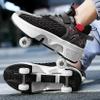 Double-Row Invisible Roller Skate Shoes, Unisex Deform Wheel Automatic Walking Shoes, 2 in 1 Pulley Skates with Retractable Wheels, Outdoor Rollerskates/Rolling Sneakers for Kids& Adults view 2