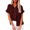 Womens Fashion Short Sleeve Button Down Shirts Casual Cotton Linen Lightweight Tee Shirts Loose Plus Size Tunic Tops Wine view 1