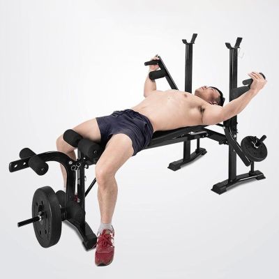 PAPABA 800lbs Weight Bench, 4 In 1 Standard Bench Press Set with Adjustable Weight Bench, Barbell Rack, Preacher Curl Rack and Leg Developer, Multi-Function Strength Training for Home Gym