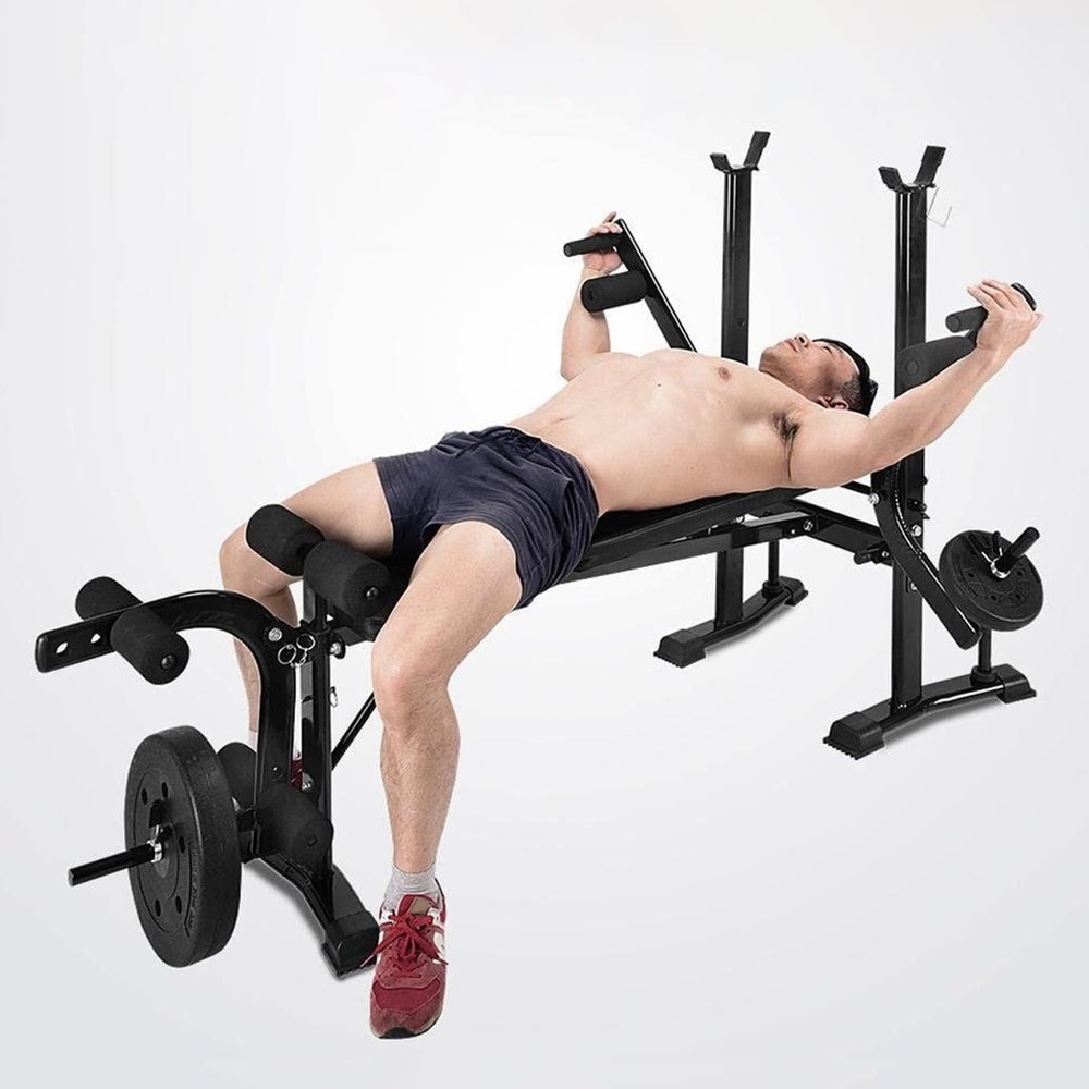 PAPABA 800lbs Weight Bench, 4 In 1 Standard Bench Press Set with Adjustable Weight Bench, Barbell Rack, Preacher Curl Rack and Leg Developer, Multi-Function Strength Training for Home Gym