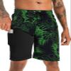 APTRO 2 in 1 Men's Swim Trunks 9" with Zipper Pockets Bathing Suit Built-in Board Shorts Swimwear Long Shorts Green Leaf 3X view 1